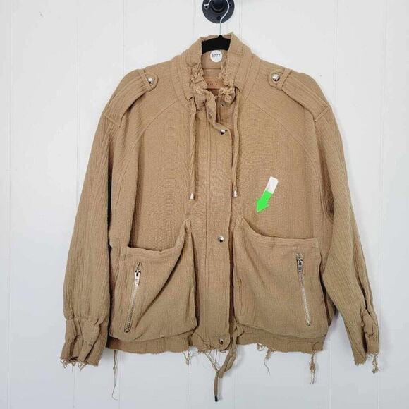 Blank NYC Womens Tan Distressed Lightweight Bomber Jacket Shacket With Pockets M - Picture 8 of 12